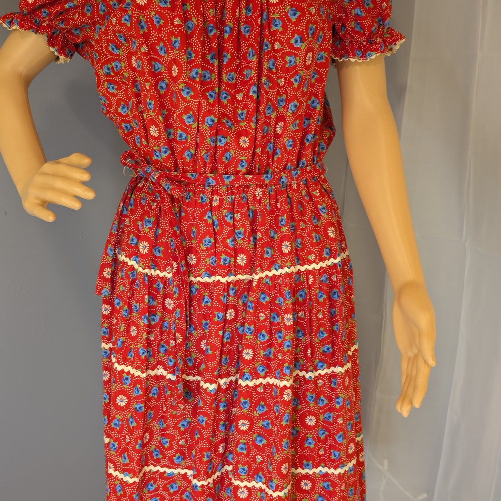 True Vintage 60s/70s Red Floral Handmade Dress – Collector’s Gem! - Picture 3 of 16
